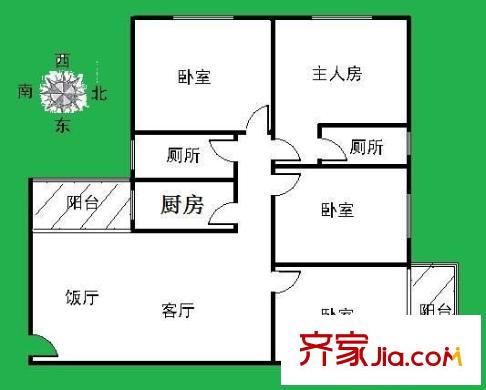 仙湖名苑户型图4室2厅户型图 4室2厅2卫1厨