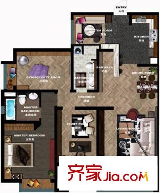 萬(wàn)科金域藍(lán)灣戶型圖戶型圖 3室2廳2衛(wèi)1廚