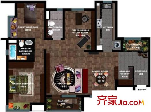 萬(wàn)科金域藍(lán)灣戶型圖戶型圖 3室2廳2衛(wèi)1廚