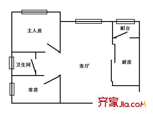 汇峰国际公寓户型图2室1厅户型图 2室1厅1卫1厨