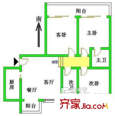 汇峰国际公寓户型图4室2厅户型图 4室2厅1卫1厨