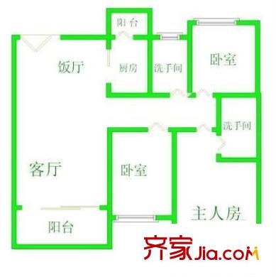汇峰国际公寓户型图3室2厅户型图 3室2厅2卫1厨
