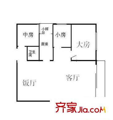 富力盈丰大厦户型图3室2厅户型图 3室2厅1卫1厨