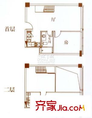 富力盈丰大厦户型图2室1厅户型图 2室1厅2卫1厨