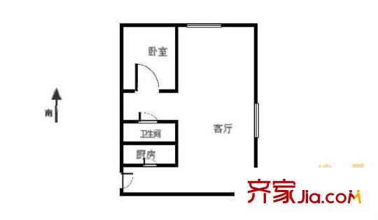 富力盈丰大厦户型图1室1厅户型图 1室1厅1卫1厨