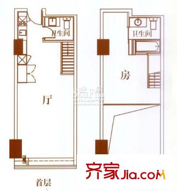 富力盈丰大厦户型图1室1厅户型图 1室1厅2卫1厨