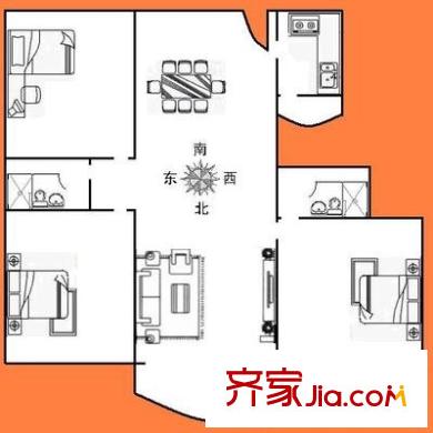 粤韵庭园户型图3室2厅户型图 3室2厅2卫1厨