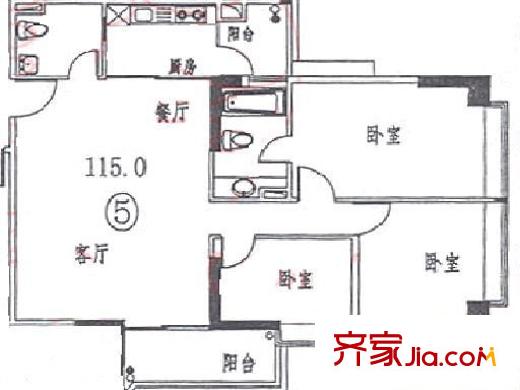 天诚广场户型图3室2厅户型图 3室2厅2卫1厨