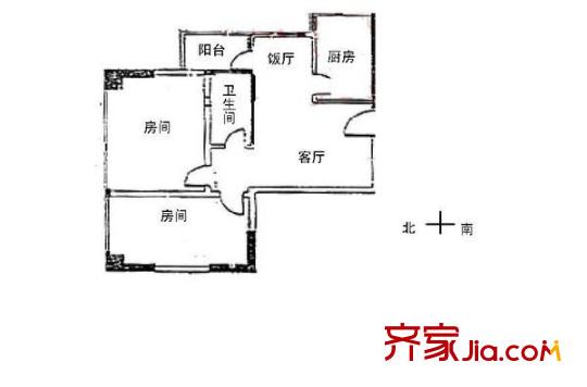 天诚广场户型图2室2厅户型图 2室2厅1卫1厨