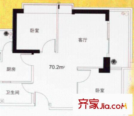 天诚广场户型图2室1厅户型图 2室1厅1卫1厨