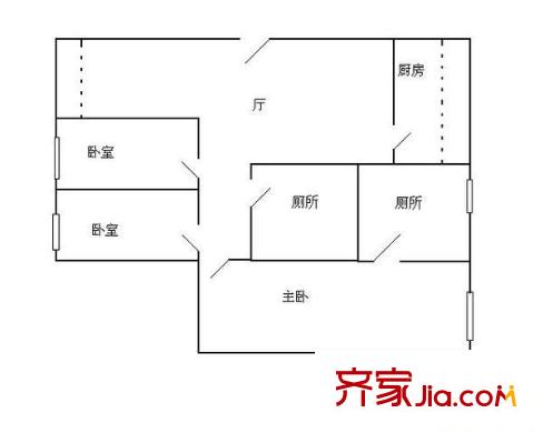 骏汇大厦户型图3室1厅户型图 3室1厅2卫1厨