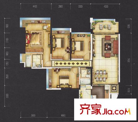 增城雅居乐御宾府户型图1、2、3座02、05户型 4室2厅2卫1厨