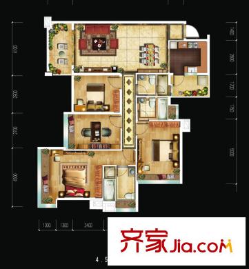 增城雅居乐御宾府户型图4、5、6座02、05户型 4室2厅3卫1厨