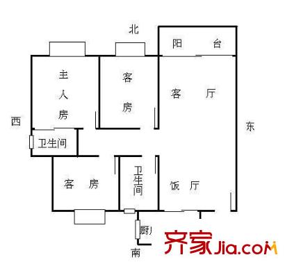 丽晴轩户型图3室2厅户型图 3室2厅2卫1厨