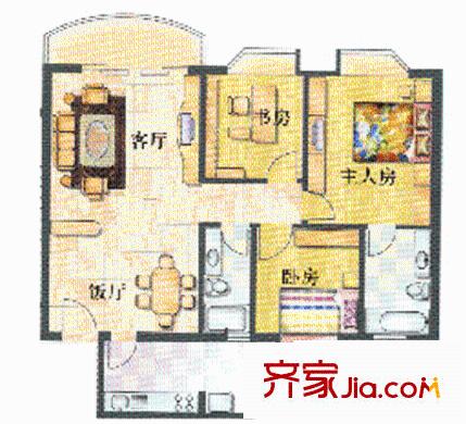 丽晴轩户型图3室2厅1卫1厨