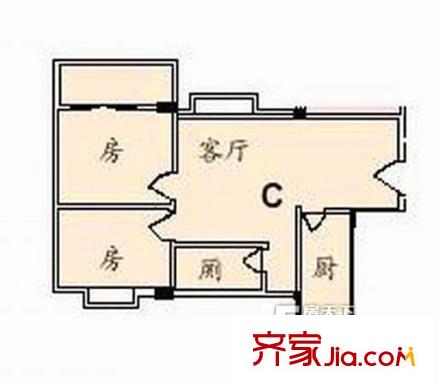 理想青年荟户型图2室1厅户型图 2室1厅1卫1厨