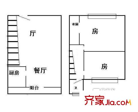 理想青年荟户型图2室2厅户型图 2室2厅1卫1厨