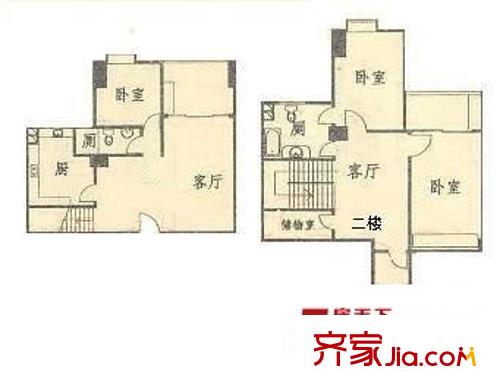 名门大厦户型图4室2厅户型图 4室2厅2卫1厨