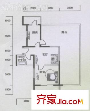 虹畔馨苑戶型圖H2戶型頂層 1室1廳