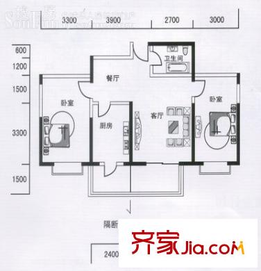 虹畔馨苑戶型圖6/8號(hào)樓1門01 2室1廳1衛(wèi)