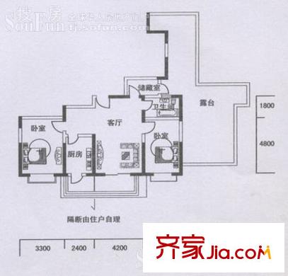 虹畔馨苑戶型圖G2戶型頂層 2室1廳