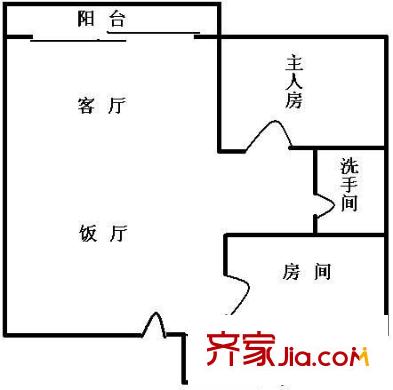 富力院士庭一期户型图2室2厅户型图 2室2厅1卫1厨