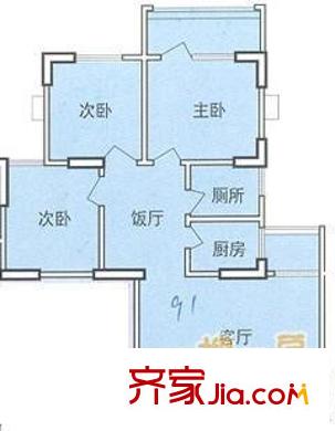 远东大厦户型图3室2厅户型图 3室2厅1卫1厨
