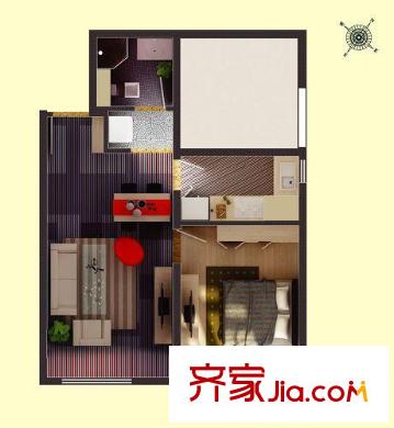 萬科金奧國際戶型圖一期1號樓標(biāo)準(zhǔn)層C1戶型圖 2室1廳1衛(wèi)1廚