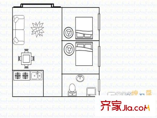 新燕花园户型图2室2厅户型图 2室2厅1卫1厨