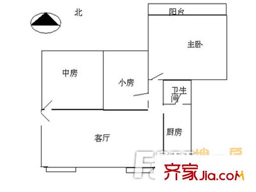 新市紫荆花园户型图3室1厅户型图 3室1厅1卫1厨
