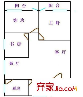 新市紫荆花园户型图3室2厅户型图 3室2厅1卫1厨