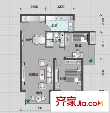 瞰海戶型圖戶型圖 2室2廳1衛(wèi)