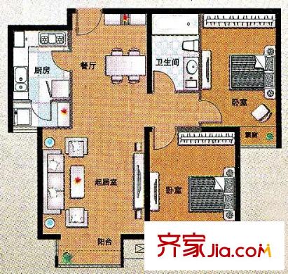瞰海戶型圖5號(hào)樓鐘愛座03戶型 2室2廳1衛(wèi)1廚