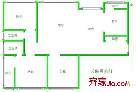 天保月韻軒戶型圖 戶型圖 3室2廳2衛(wèi)1廚