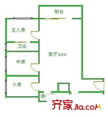 翠屏瀚宇贵都户型图3室1厅户型图 3室1厅2卫1厨