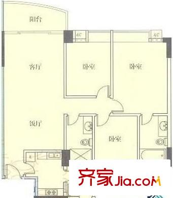 翠屏瀚宇贵都户型图3室2厅户型图 3室2厅2卫1厨