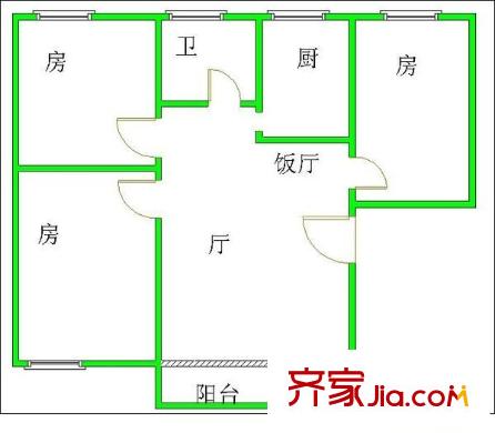 怡乐路大院户型图3室2厅户型图 3室2厅1卫1厨