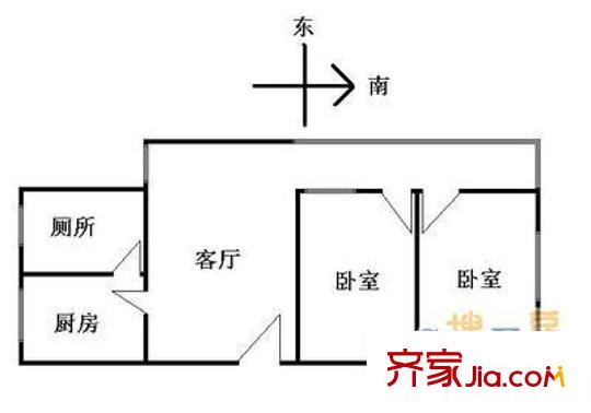 怡乐路大院户型图2室1厅户型图 2室1厅1卫1厨