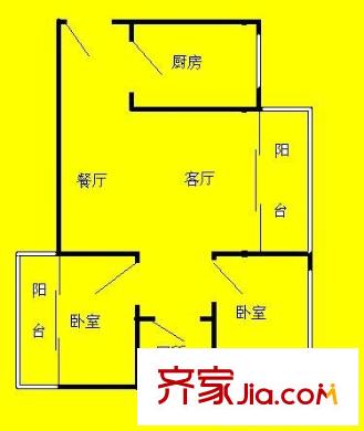 福金莲花园户型图2室2厅户型图 2室2厅1卫1厨