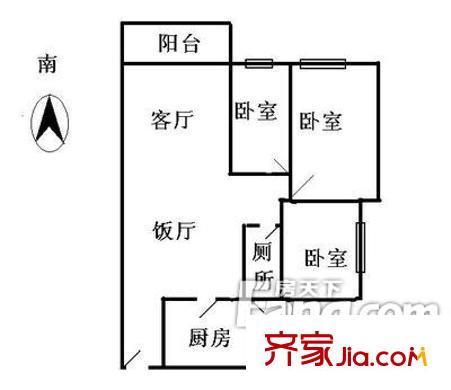 福金莲花园户型图3室2厅户型图 3室2厅1卫1厨
