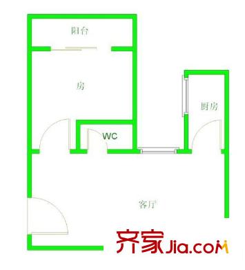 嘉怡花苑户型图1室1厅户型图 1室1厅1卫1厨