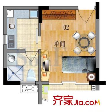 侨英花园户型图1室0厅户型图 1室1卫1厨