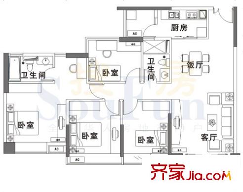 侨英花园户型图4室2厅户型图 4室2厅2卫1厨