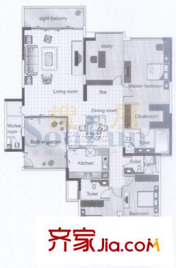 保利康桥户型图4房2厅 4室2厅3卫1厨