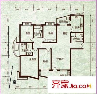 天保星緣軒戶型圖戶型圖 4室1廳1衛(wèi)1廚