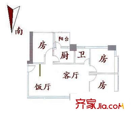 嘉仕花园上领户型图3室2厅户型图 3室2厅1卫1厨