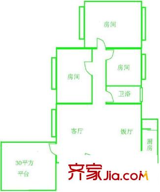 嘉仕花园上领户型图3室2厅户型图 3室2厅1卫1厨