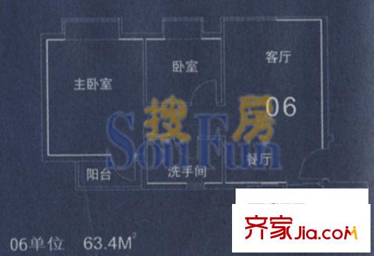 嘉仕花园上领户型图2房2厅户型图 2室2厅1卫1厨