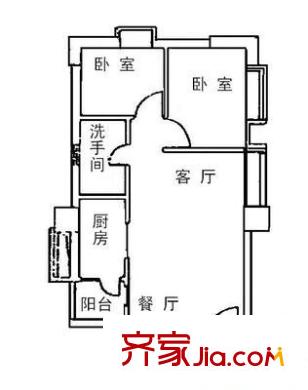 嘉仕花园上领户型图2室2厅户型图 2室2厅1卫1厨