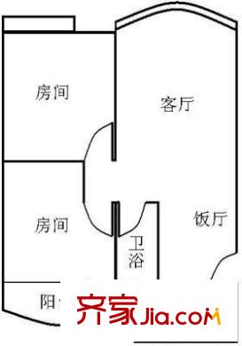 嘉仕花园上领户型图2室2厅户型图 2室2厅1卫1厨
